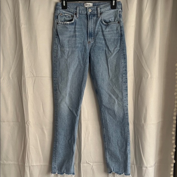 Agolde Merrel Light Wash Mid Rise Straight Raw Hem Jeans Size 26 - Picture 2 of 6